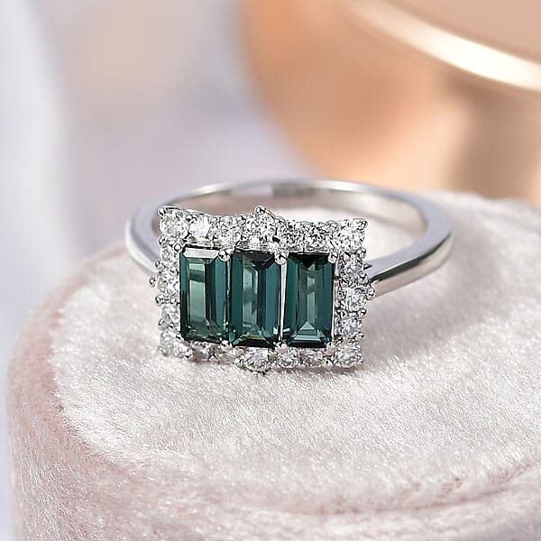 Shop Lc Certified Pirineu Lagoon Tourmaline Lab Grown Diamond Ring In 10K White Gold 1.50 Ctw