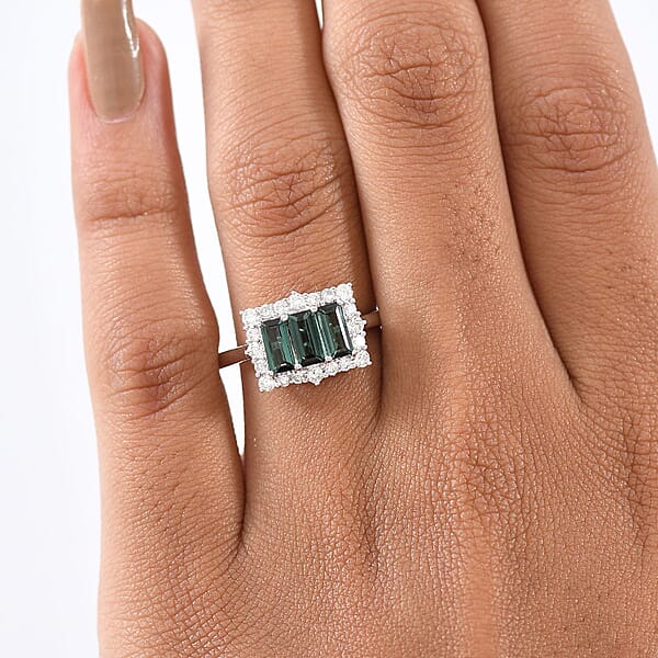 Shop Lc Certified Pirineu Lagoon Tourmaline Lab Grown Diamond Ring In 10K White Gold 1.50 Ctw