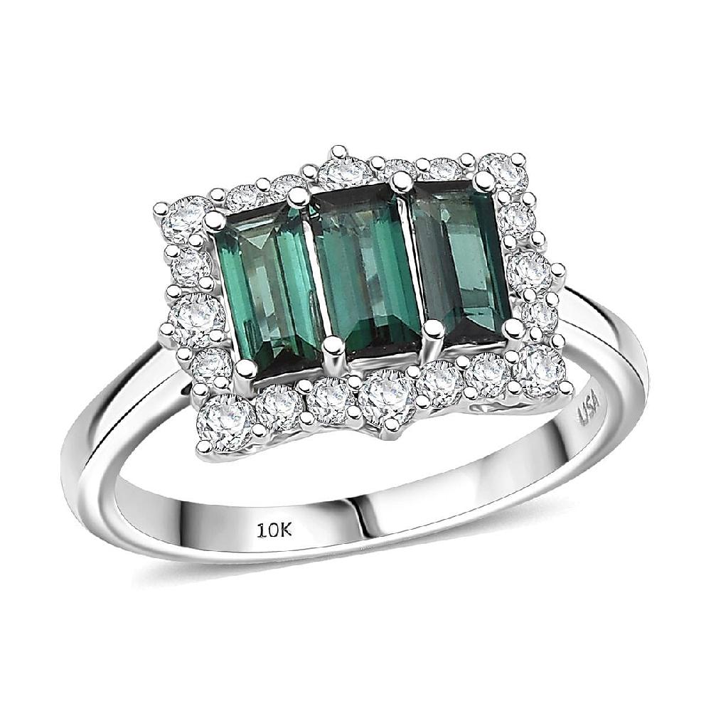 shop lc Certified Pirineu Lagoon Tourmaline Lab Grown Diamond Ring in 10K White Gold 1.50 ctw