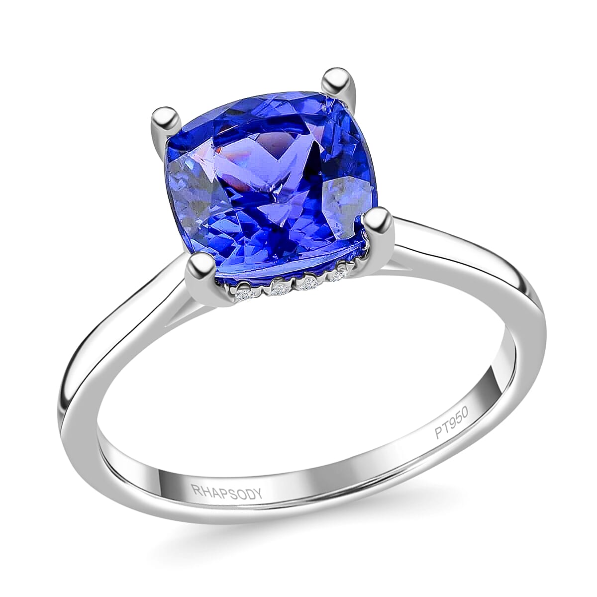shop lc Certified Rhapsody 950 Platinum AAAA Tanzanite and E-F VS Diamond Ring 6.20 Grams 4.20 ctw