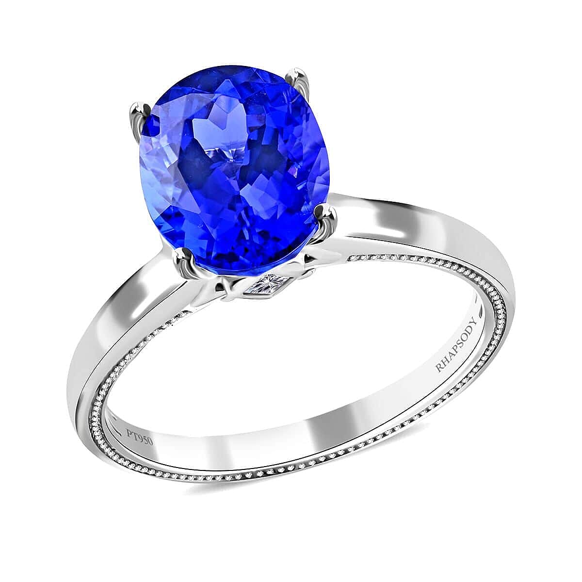 shop lc Certified Rhapsody 950 Platinum AAAA Tanzanite and E-F VS Diamond Ring 6.10 Grams 4.25 ctw