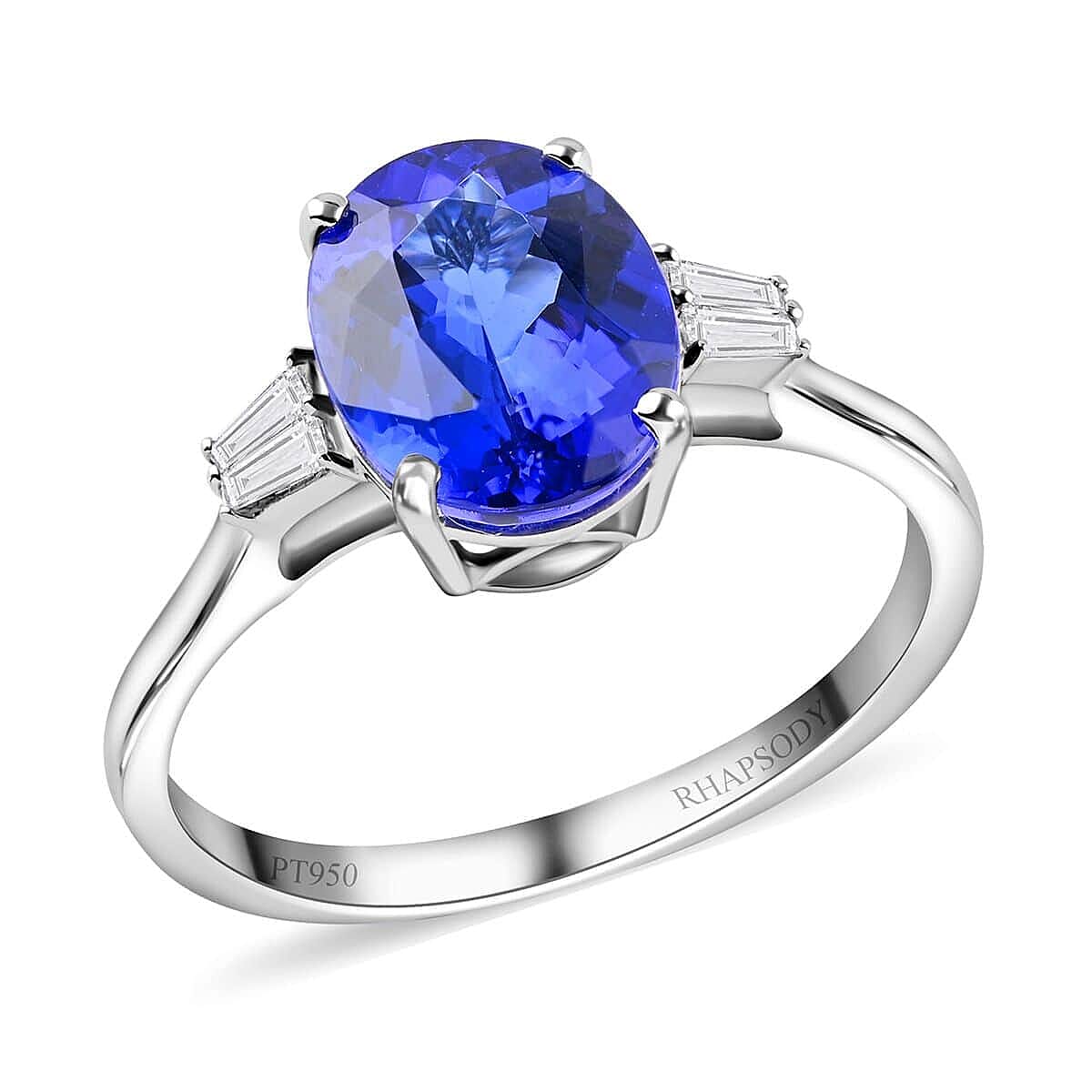 shop lc Certified Rhapsody 950 Platinum AAAA Tanzanite and E-F VS Diamond Ring 4.65 Grams 3.50 ctw
