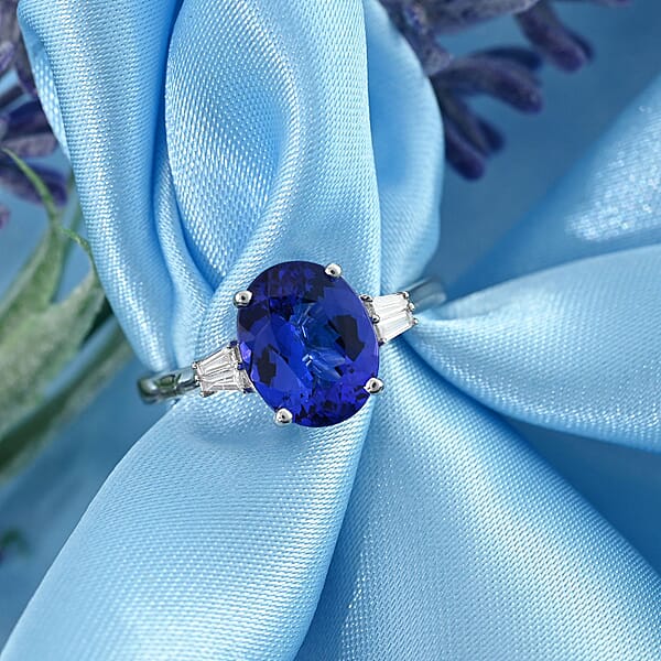Shop Lc Certified Rhapsody 950 Platinum AAAA Tanzanite And E-F VS Diamond Ring 4.65 Grams 3.50 Ctw