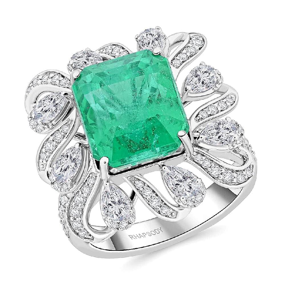 shop lc Certified Rhapsody AAAA Ethiopian Emerald Diamond Ring in 950 Platinum 9.30 ctw