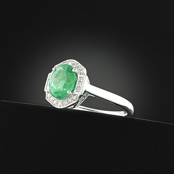 Shop Lc Certified Rhapsody AAAA Kagem Zambian Emerald Diamond Ring In 950 Platinum 2.05 Ctw