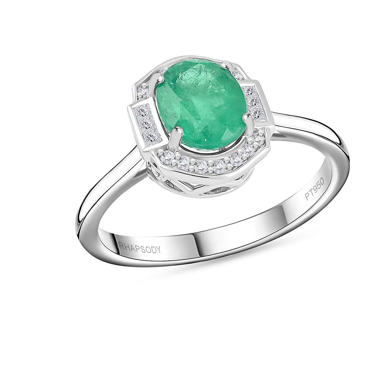 shop lc Certified Rhapsody AAAA Kagem Zambian Emerald Diamond Ring in 950 Platinum 2.05 ctw