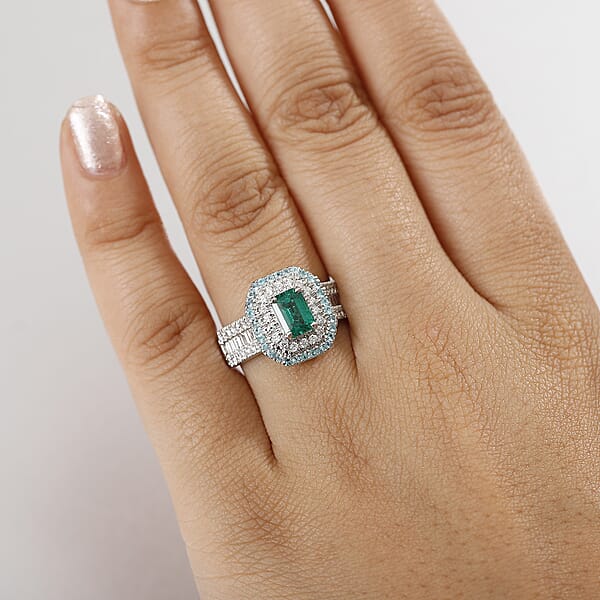 Shop Lc Certified Rhapsody AAAA Kagem Zambian Emerald Paraiba Tourmaline Diamond (E-F VS2) Ring In 950 Platinum 2.00 Ctw