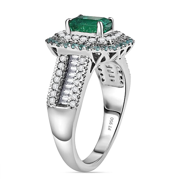 Shop Lc Certified Rhapsody AAAA Kagem Zambian Emerald Paraiba Tourmaline Diamond (E-F VS2) Ring In 950 Platinum 2.00 Ctw