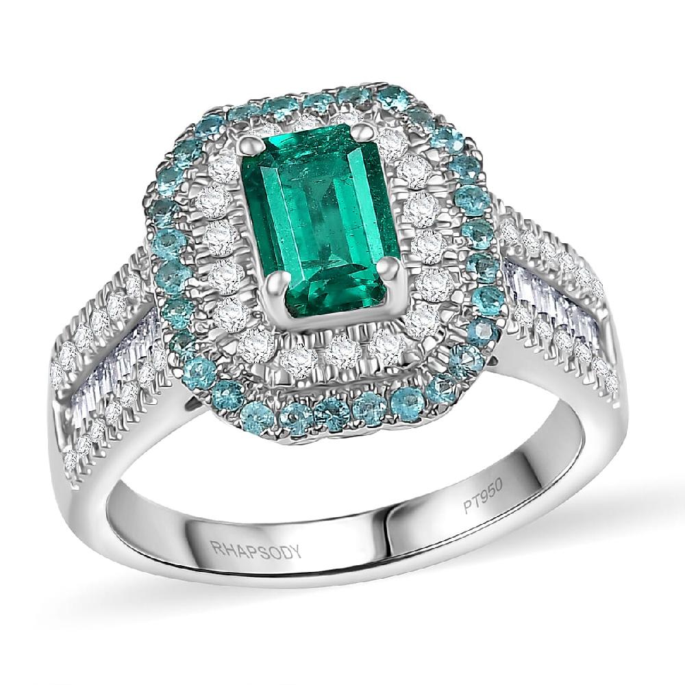 shop lc Certified Rhapsody AAAA Kagem Zambian Emerald Paraiba Tourmaline Diamond (E-F VS2) Ring in 950 Platinum 2.00 ctw