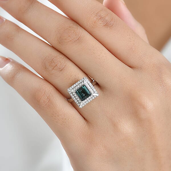 Shop Lc Certified Rhapsody AAAA Lagoon Tourmaline Diamond Ring In 950 Platinum 1.50 Ctw