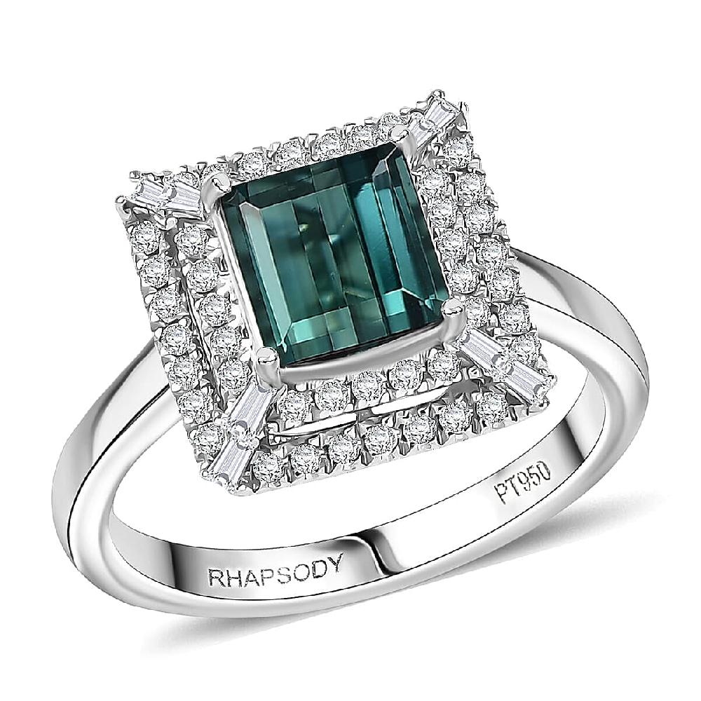shop lc Certified Rhapsody AAAA Lagoon Tourmaline Diamond Ring in 950 Platinum 1.50 ctw