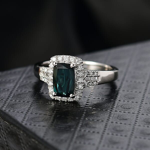 Shop Lc Certified Rhapsody AAAA Monte Belo Indicolite Diamond Ring In 950 Platinum 1.65 Ctw