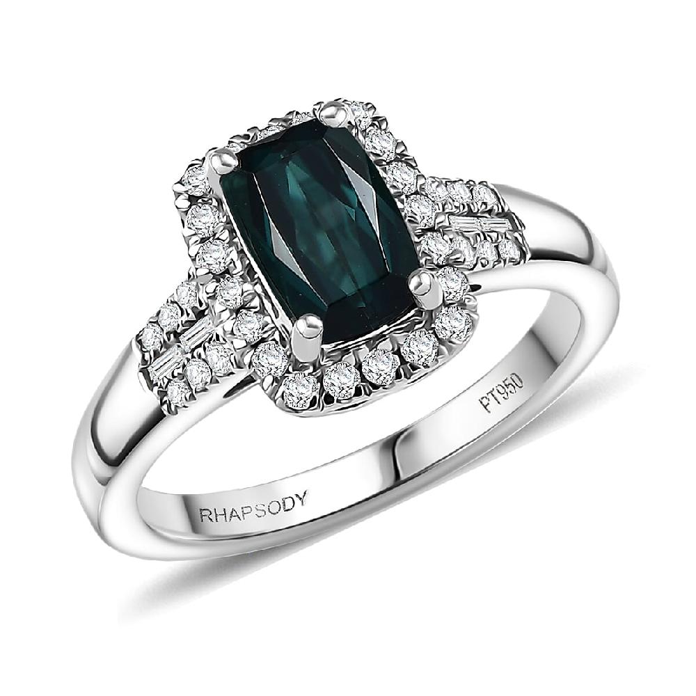 shop lc Certified Rhapsody AAAA Monte Belo Indicolite Diamond Ring in 950 Platinum 1.65 ctw