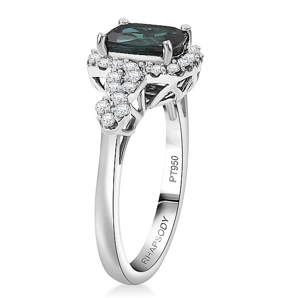 Shop Lc Certified Rhapsody AAAA Monte Belo Indicolite Diamond Ring In 950 Platinum 2.01 Ctw