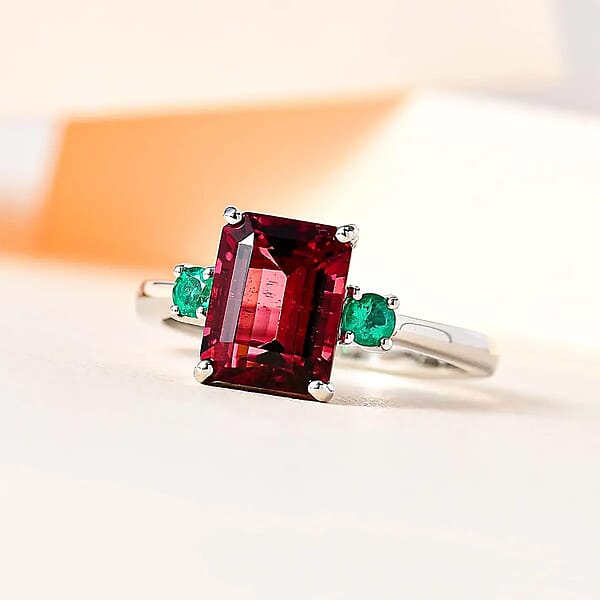 Shop Lc Certified Rhapsody AAAA Ouro Fino Rubellite AAAA Boyaca Colombian Emerald Ring In 950 Platinum 2.50 Ctw