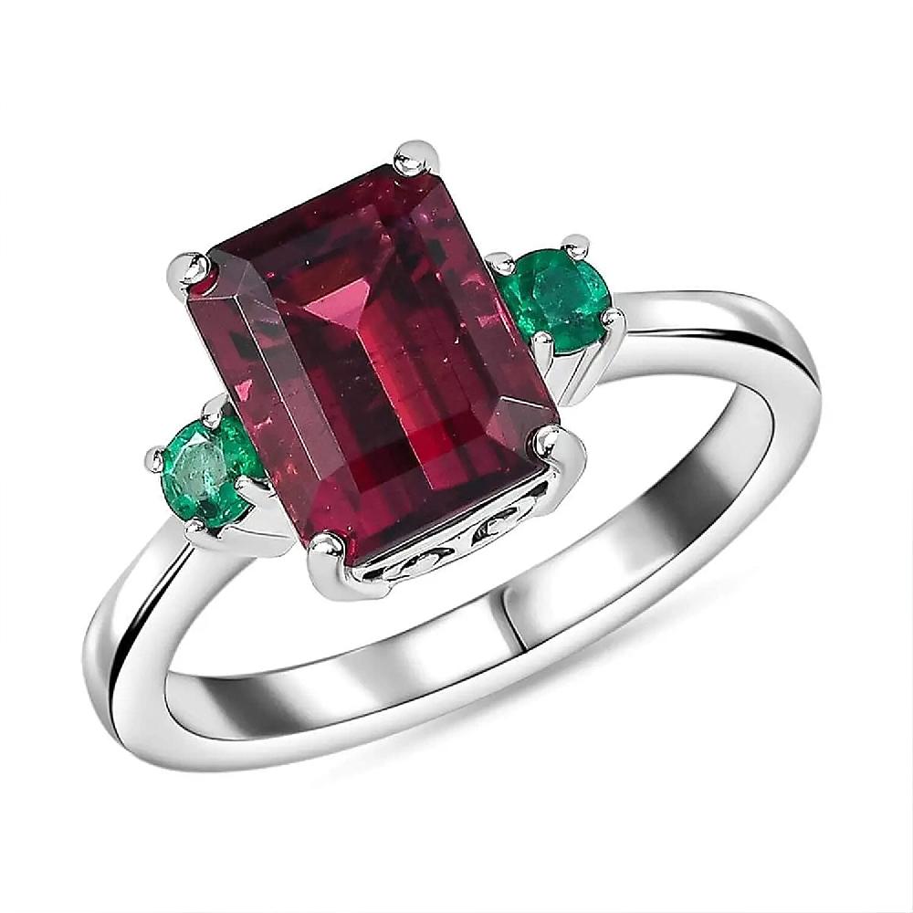 shop lc Certified Rhapsody AAAA Ouro Fino Rubellite AAAA Boyaca Colombian Emerald Ring in 950 Platinum 2.50 ctw
