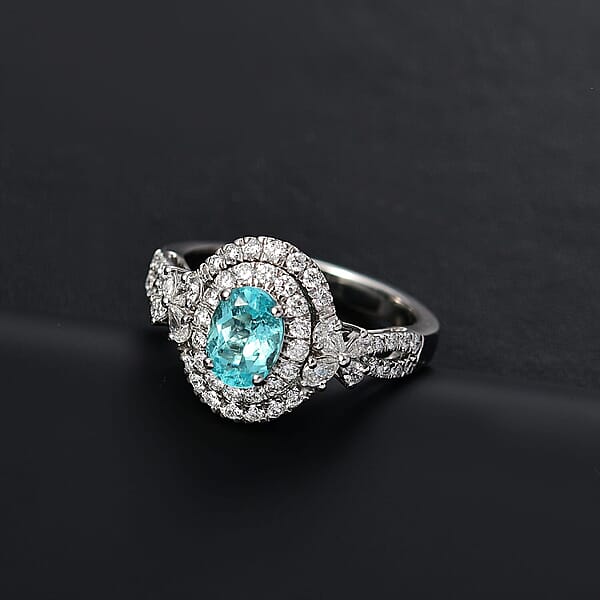 Shop Lc Certified Rhapsody AAAA Paraiba Tourmaline Diamond Ring In 950 Platinum 2.00 Ctw With Free Paraiba Book