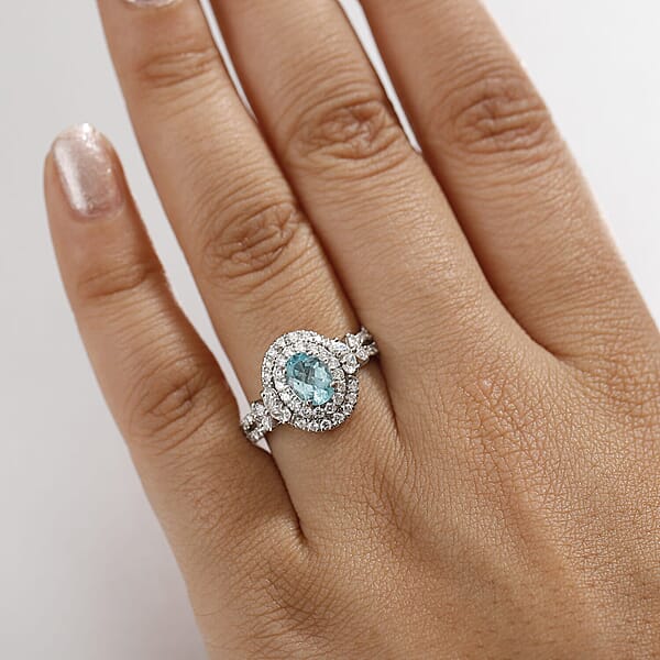 Shop Lc Certified Rhapsody AAAA Paraiba Tourmaline Diamond Ring In 950 Platinum 2.00 Ctw With Free Paraiba Book