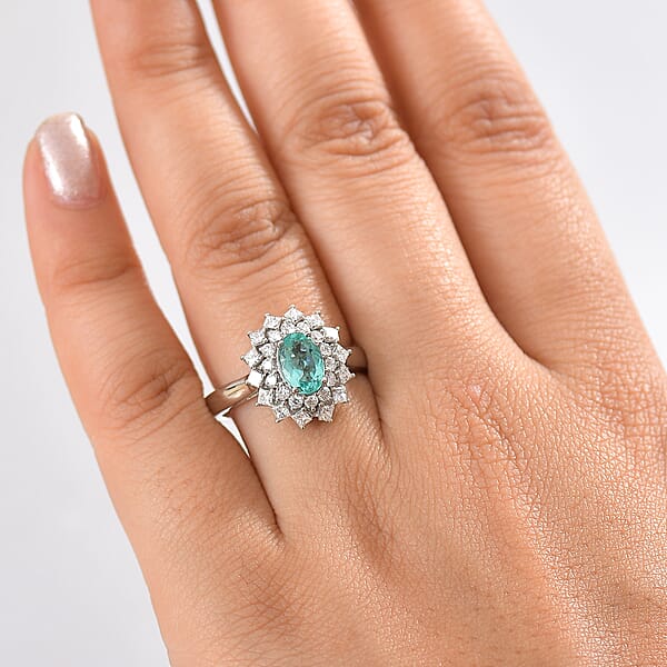 Shop Lc Certified Rhapsody AAAA Paraiba Tourmaline Diamond Ring In 950 Platinum 2.00 Ctw With Free Paraiba Book