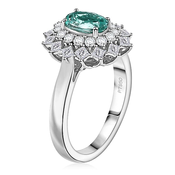 Shop Lc Certified Rhapsody AAAA Paraiba Tourmaline Diamond Ring In 950 Platinum 2.00 Ctw With Free Paraiba Book