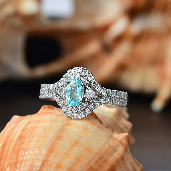 Shop Lc Certified Rhapsody AAAA Paraiba Tourmaline Diamond Ring In 950 Platinum 2.00 Ctw With Free Paraiba Book