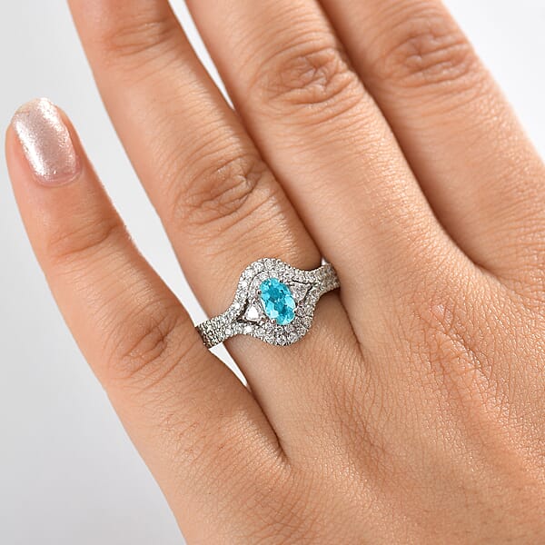 Shop Lc Certified Rhapsody AAAA Paraiba Tourmaline Diamond Ring In 950 Platinum 2.00 Ctw With Free Paraiba Book