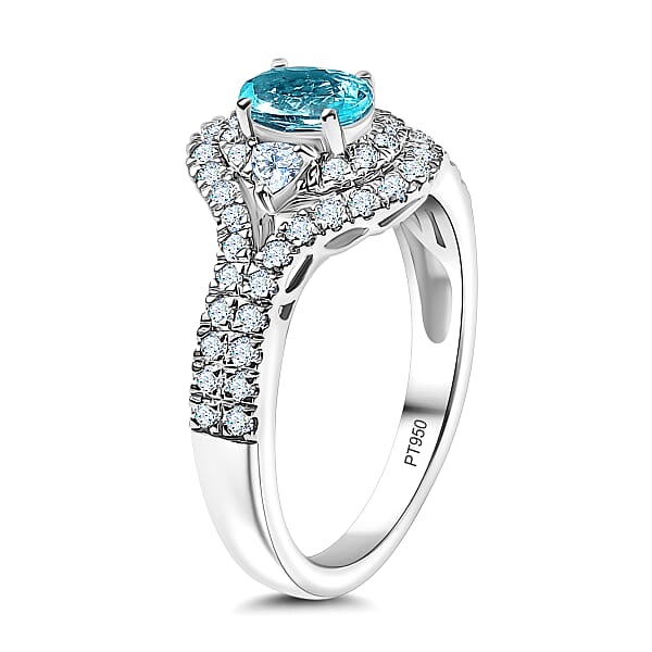 Shop Lc Certified Rhapsody AAAA Paraiba Tourmaline Diamond Ring In 950 Platinum 2.00 Ctw With Free Paraiba Book