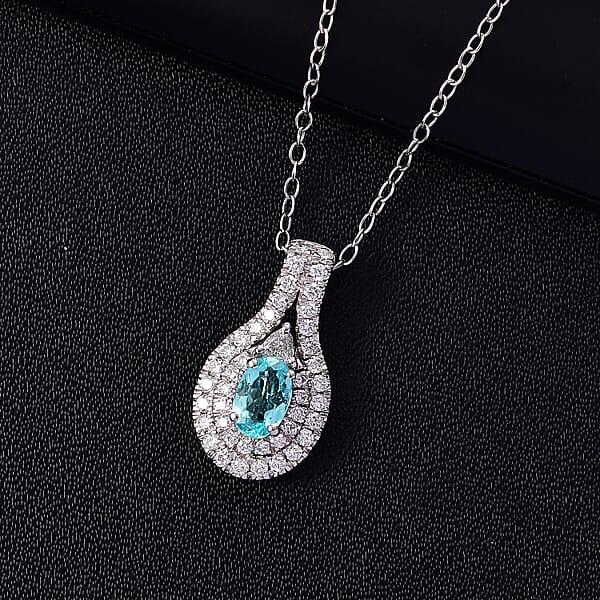 Shop Lc Certified Rhapsody AAAA Paraiba Tourmaline Diamond Pendant Necklace In 950 Platinum 1.15 Ctw (20 Inches) With Free Paraiba Book