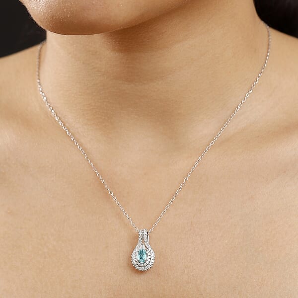 Shop Lc Certified Rhapsody AAAA Paraiba Tourmaline Diamond Pendant Necklace In 950 Platinum 1.15 Ctw (20 Inches) With Free Paraiba Book