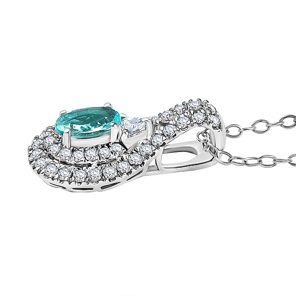 Shop Lc Certified Rhapsody AAAA Paraiba Tourmaline Diamond Pendant Necklace In 950 Platinum 1.15 Ctw (20 Inches) With Free Paraiba Book