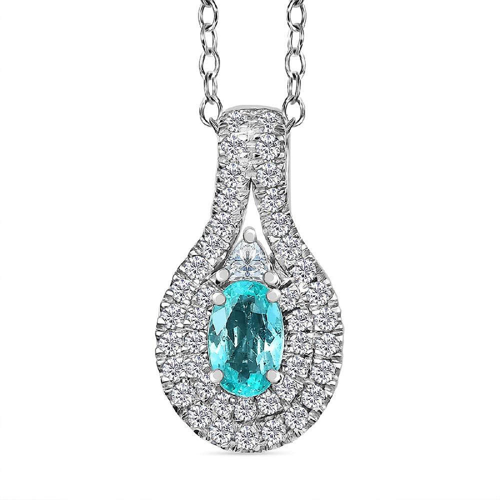 shop lc Certified Rhapsody AAAA Paraiba Tourmaline Diamond Pendant Necklace in 950 Platinum 1.15 ctw (20 Inches) with Free Paraiba Book