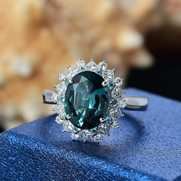 Shop Lc Certified Rhapsody AAAA Pirineu Lagoon Tourmaline Paraiba Tourmaline And Diamond Ring In 950 Platinum 6.10 Ctw