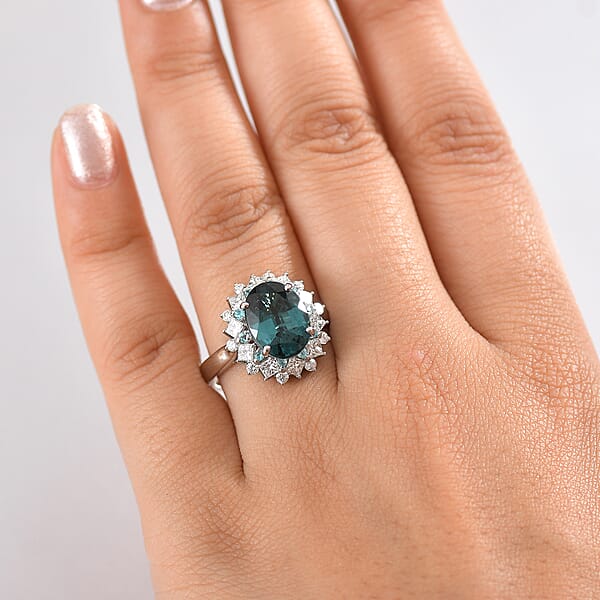 Shop Lc Certified Rhapsody AAAA Pirineu Lagoon Tourmaline Paraiba Tourmaline And Diamond Ring In 950 Platinum 6.10 Ctw