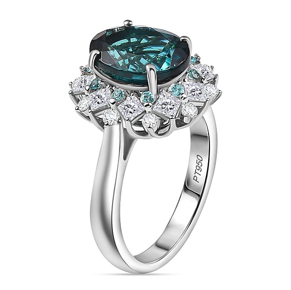 Shop Lc Certified Rhapsody AAAA Pirineu Lagoon Tourmaline Paraiba Tourmaline And Diamond Ring In 950 Platinum 6.10 Ctw