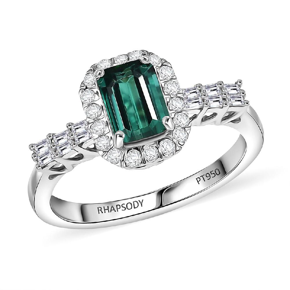 shop lc Certified Rhapsody AAAA Pirineu Lagoon Tourmaline Diamond Ring in 950 Platinum 1.45 ctw