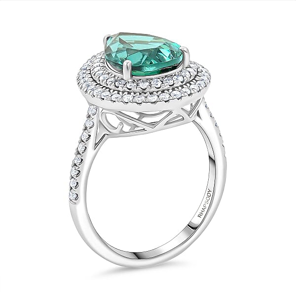 Shop Lc Certified Rhapsody AAAA Pirineu Lagoon Tourmaline Diamond Ring In 950 Platinum 4.35 Ctw