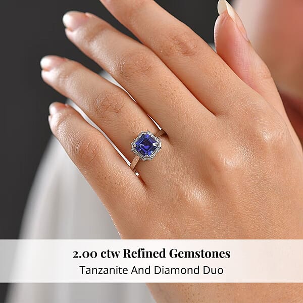 Shop Lc Certified Rhapsody AAAA Tanzanite Diamond Asscher Cut Ring In 950 Platinum 2.00 Ctw