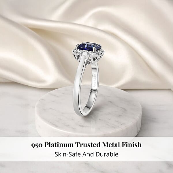 Shop Lc Certified Rhapsody AAAA Tanzanite Diamond Asscher Cut Ring In 950 Platinum 2.00 Ctw