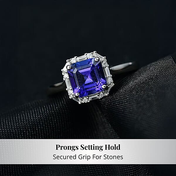 Shop Lc Certified Rhapsody AAAA Tanzanite Diamond Asscher Cut Ring In 950 Platinum 2.00 Ctw
