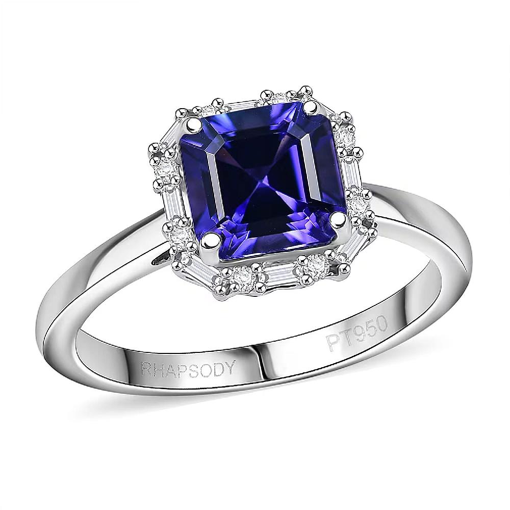 shop lc Certified Rhapsody AAAA Tanzanite Diamond Asscher Cut Ring in 950 Platinum 2.00 ctw