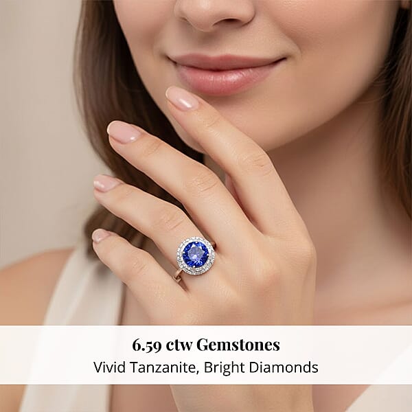 Shop Lc Certified Rhapsody AAAA Tanzanite Diamond Double Halo Ring In 950 Platinum 6.59 Ctw