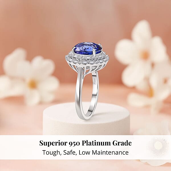 Shop Lc Certified Rhapsody AAAA Tanzanite Diamond Double Halo Ring In 950 Platinum 6.59 Ctw