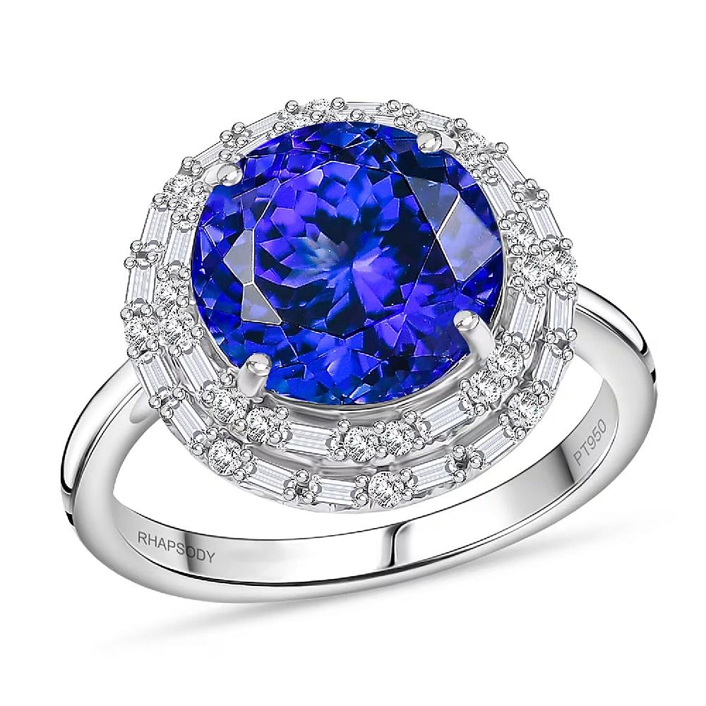 shop lc Certified Rhapsody AAAA Tanzanite Diamond Double Halo Ring in 950 Platinum 6.59 ctw