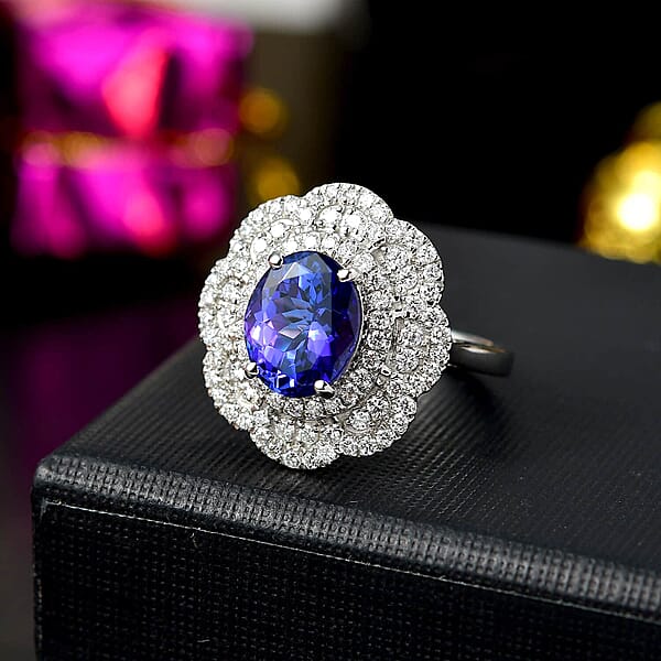 Shop Lc Certified Rhapsody AAAA Tanzanite Diamond Floral Ring In 950 Platinum 3.96 Ctw