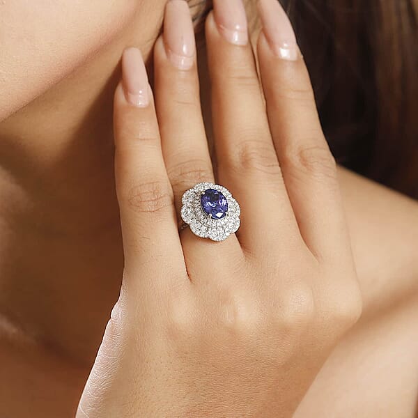Shop Lc Certified Rhapsody AAAA Tanzanite Diamond Floral Ring In 950 Platinum 3.96 Ctw
