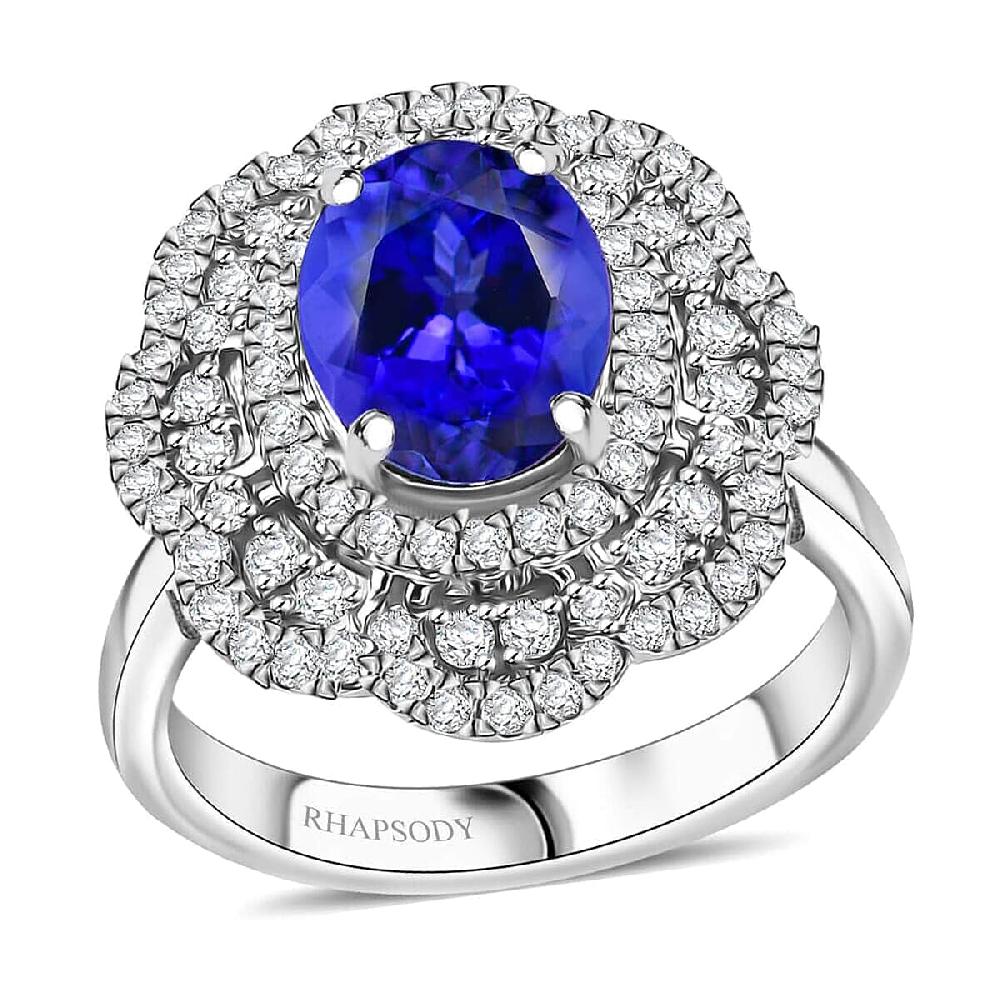 shop lc Certified Rhapsody AAAA Tanzanite Diamond Floral Ring in 950 Platinum 3.96 ctw