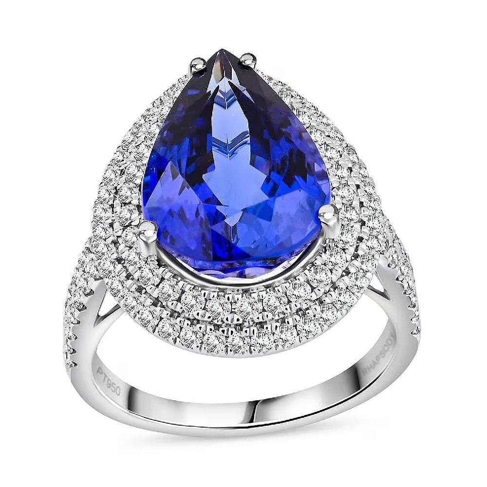 shop lc Certified Rhapsody AAAA Tanzanite Diamond Ring in 950 Platinum 9.40 ctw