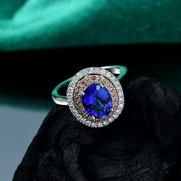 Shop Lc Certified Rhapsody AAAA Tanzanite Padparadscha Sapphire Diamond Ring In 950 Platinum 3.00 Ctw