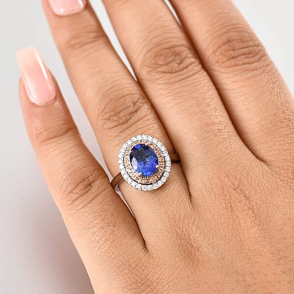 Shop Lc Certified Rhapsody AAAA Tanzanite Padparadscha Sapphire Diamond Ring In 950 Platinum 3.00 Ctw