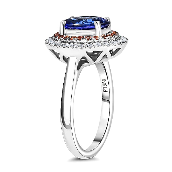 Shop Lc Certified Rhapsody AAAA Tanzanite Padparadscha Sapphire Diamond Ring In 950 Platinum 3.00 Ctw